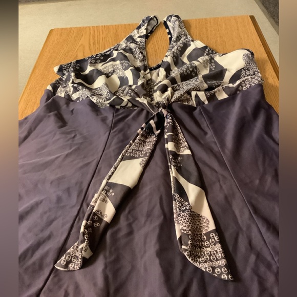 One piece swimsuit size XL purple white ties in front shorts under built in bra - Picture 4 of 11